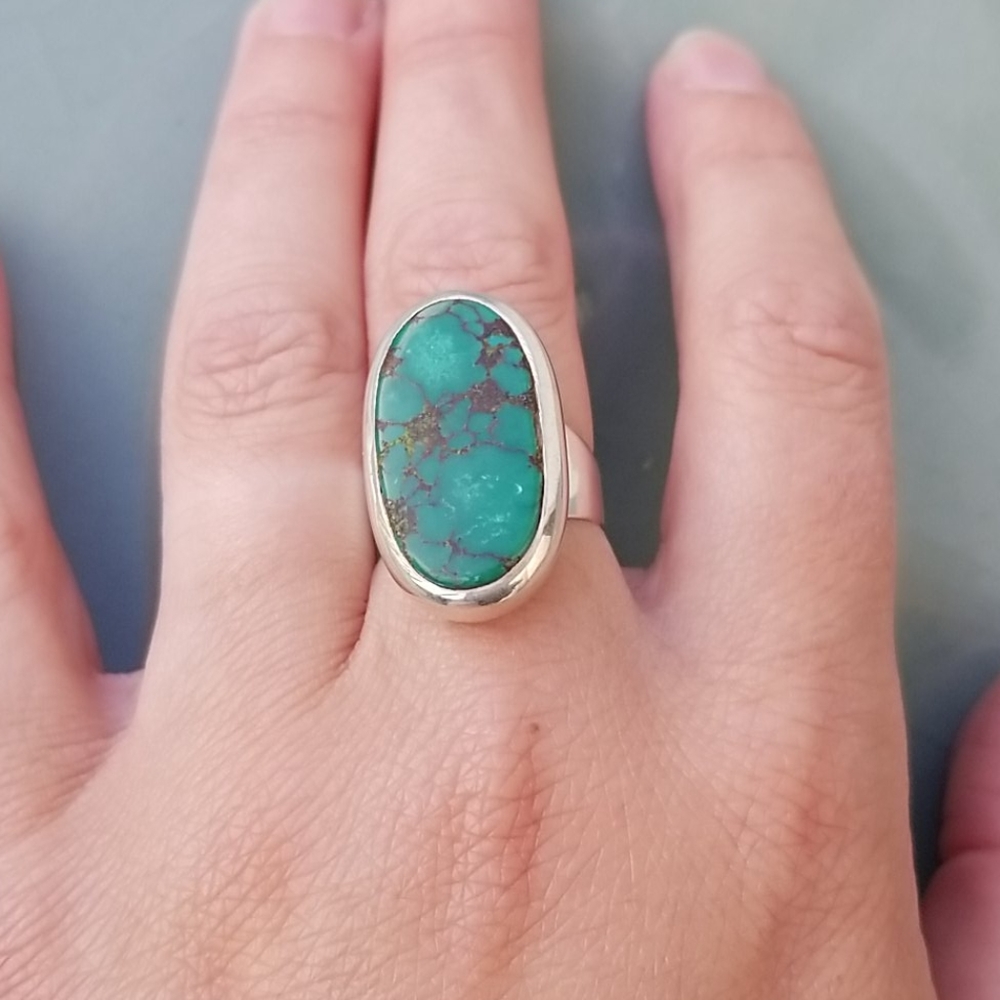 Green turquoise sterling silver ring